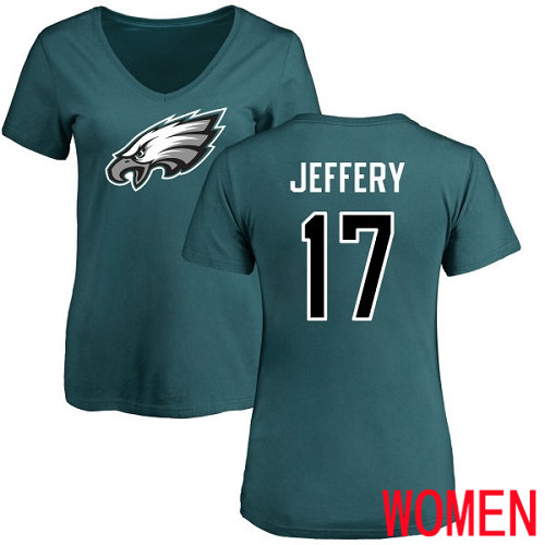 Women Philadelphia Eagles #17 Alshon Jeffery Green Name and Number Logo Slim Fit NFL T Shirt